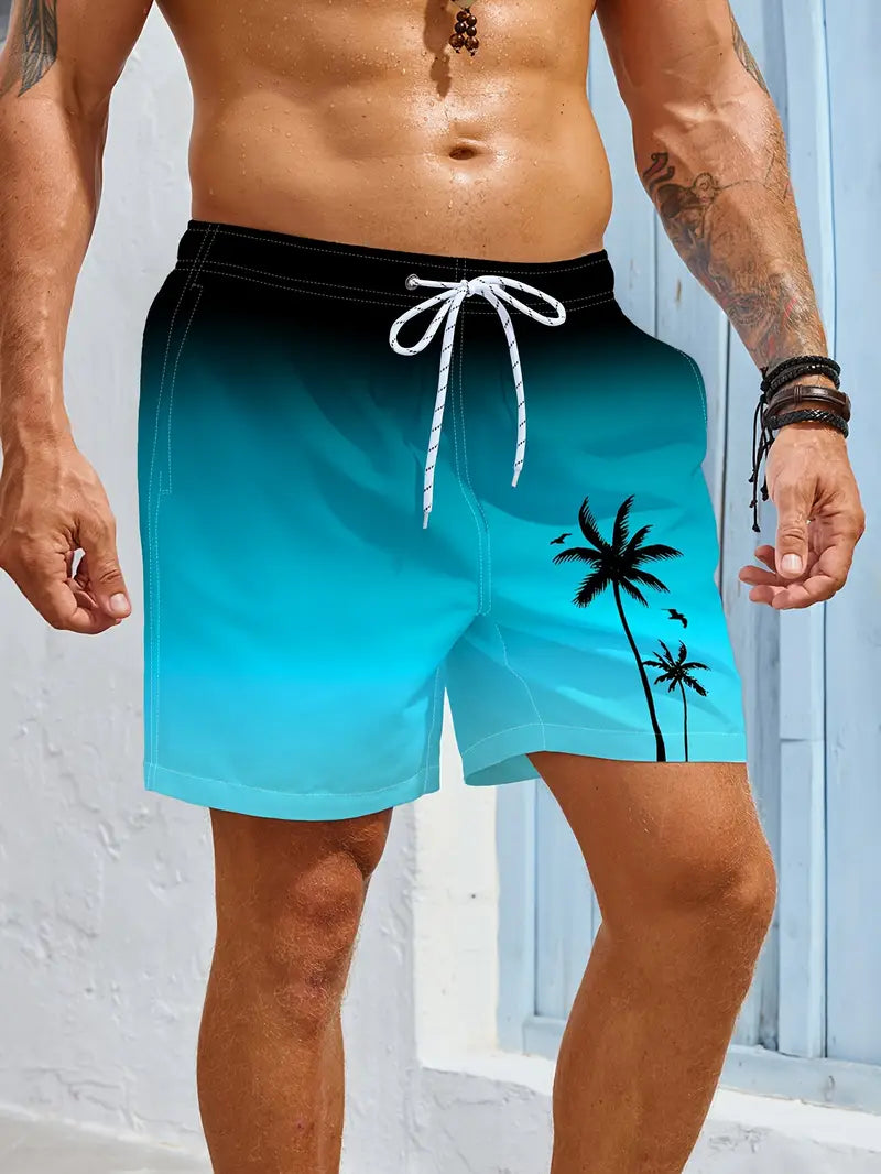 Men'S Casual Beach Shorts with Palm Tree Print