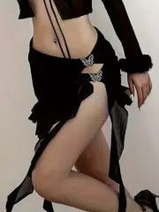 Women's Sexy Gothic Mini Skirt, Low Waist Hollow Out Design with Metal Butterfly