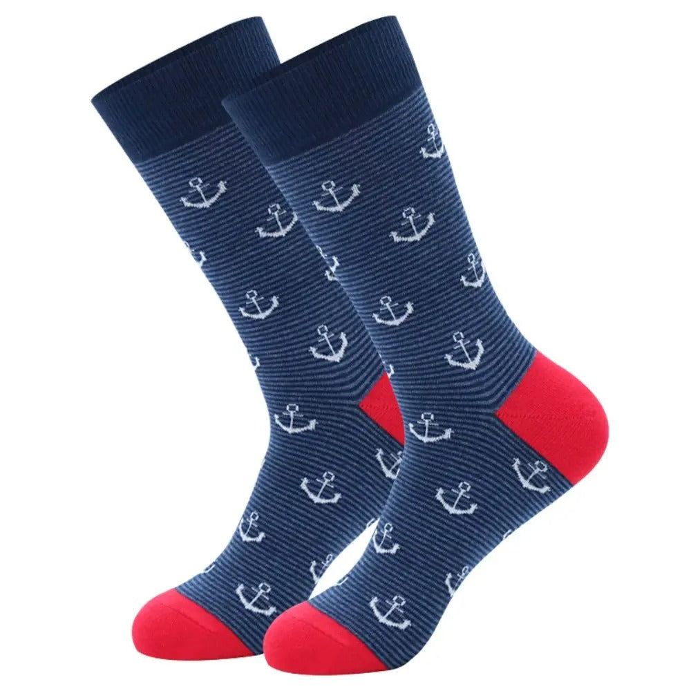 Men’s Colorful Striped Cotton Dress Socks – 5 Pairs
