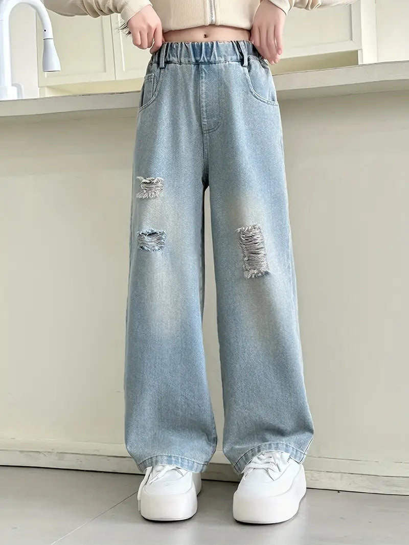 Trendy Y2K Ripped Straight-Leg Jeans