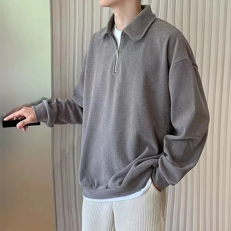 Men's Lapel Zipper Knit Sweater