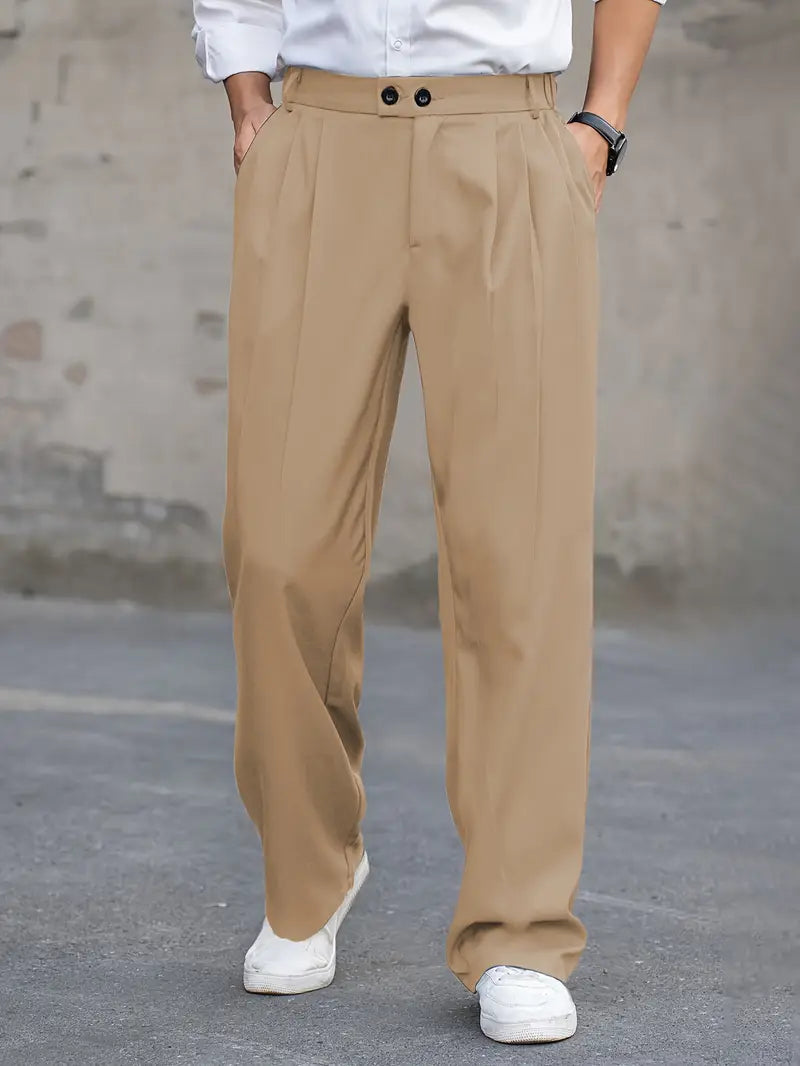 Solid Color Polyester Loose-Fit Trousers