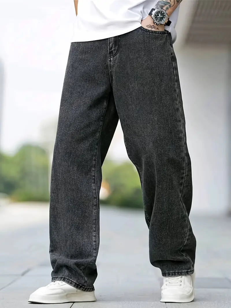 Men'S Loose Black Denim Pants