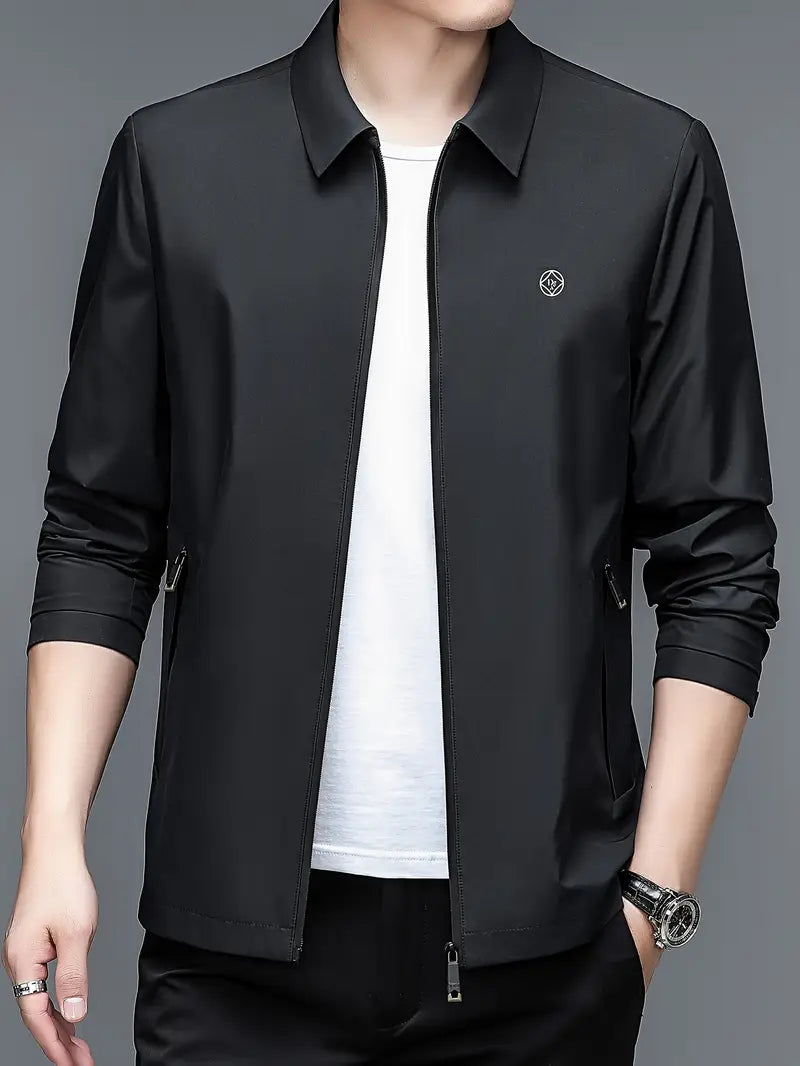 Men's Lightweight Casual Zip-Up Jacket with Lapel Collar