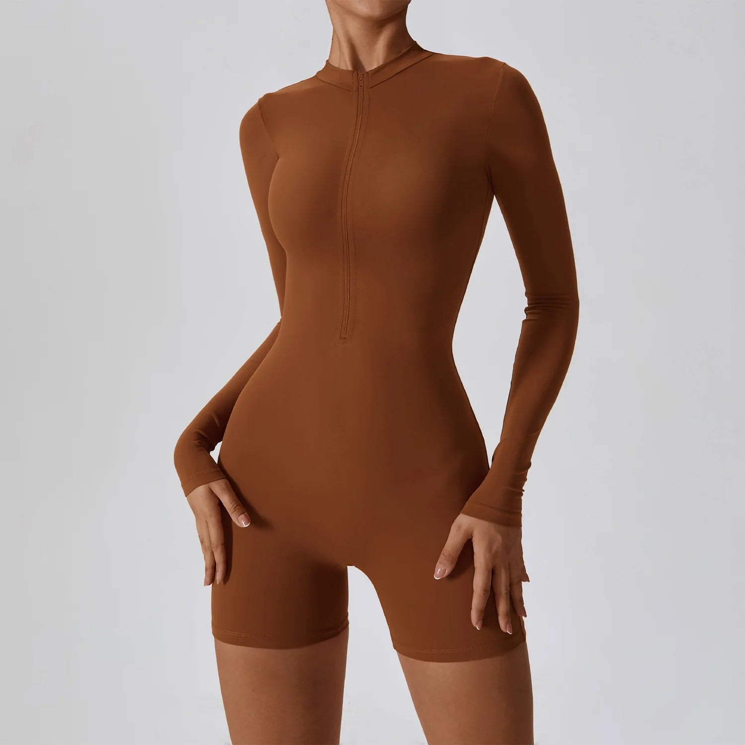 Women's Zipper Long Sleeve Workout Jumpsuit
