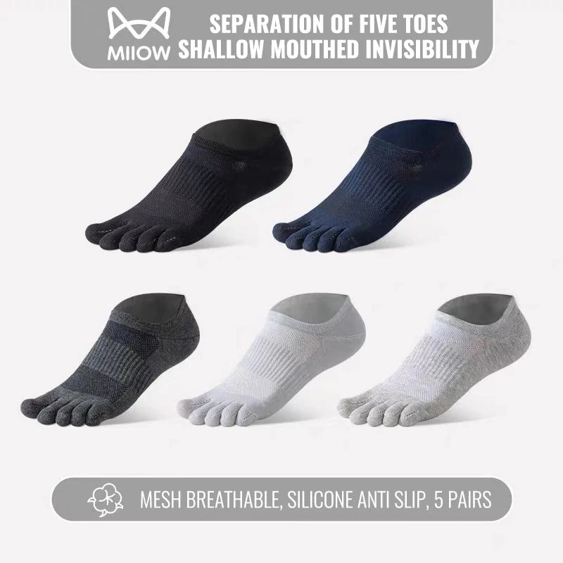 Men’s Pure Cotton Five Finger Boat Socks – 5 Pairs