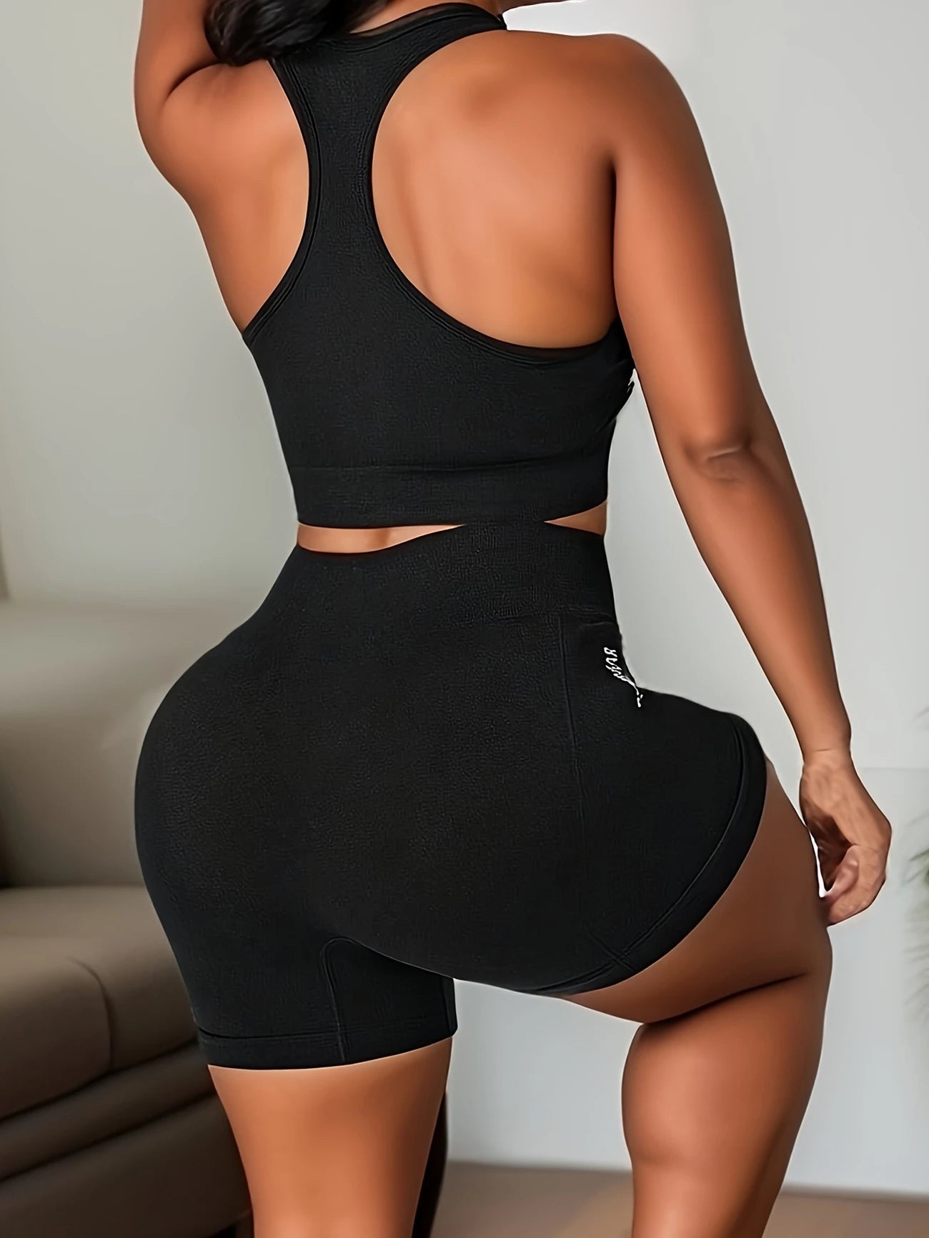 Racer Back Sexy Sports Bra & High Waist Shorts Activewear