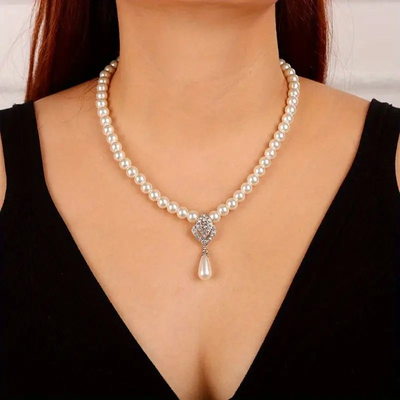 Pearl Bridal Necklace Earrings Set