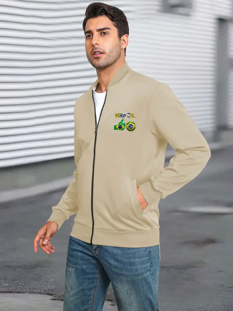 Men's Brazilian Emblem Print Casual Jacket
