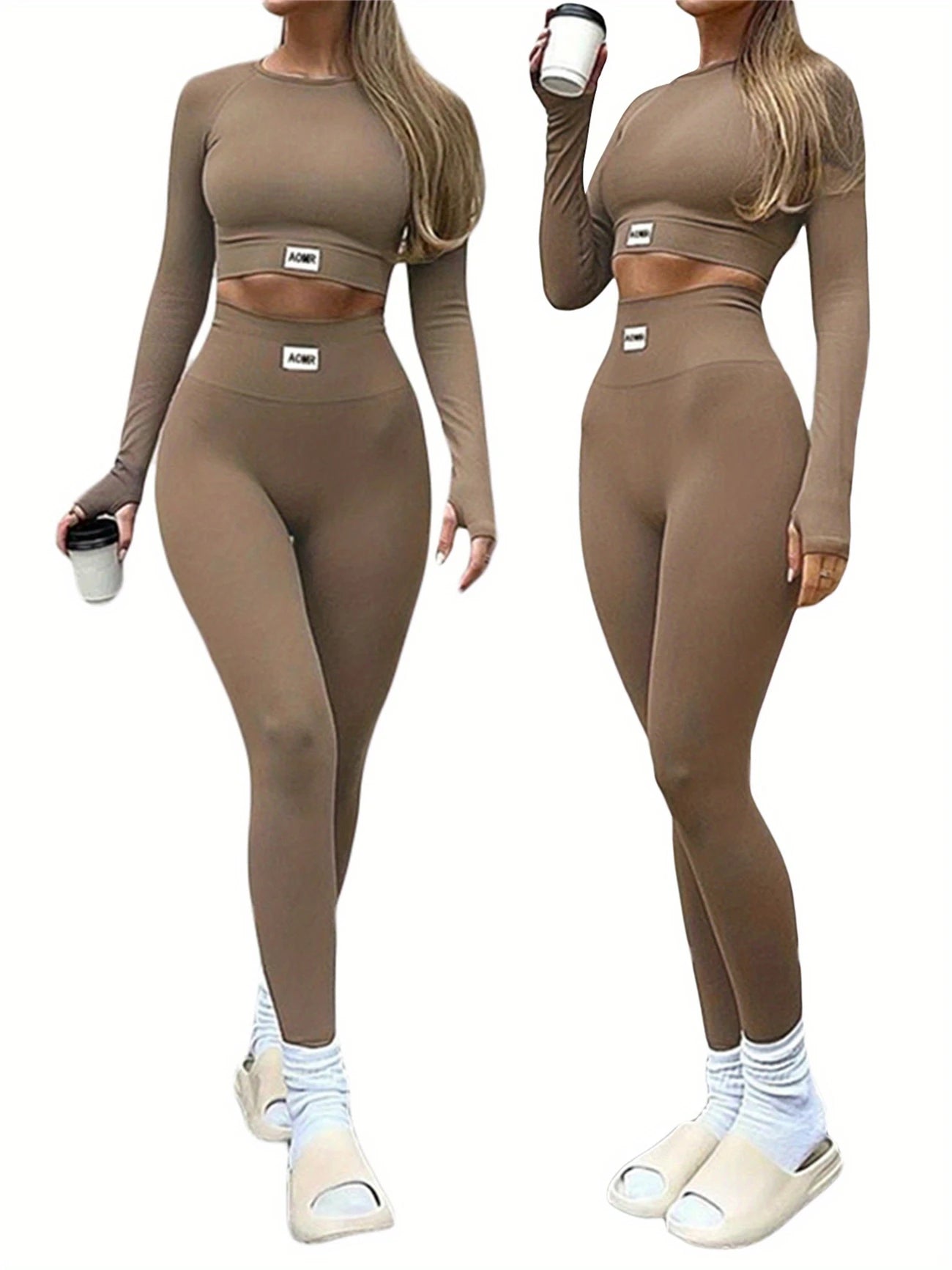 Women's Yoga & Fitness Set Long Sleeve Crop Top Leggings Activewear