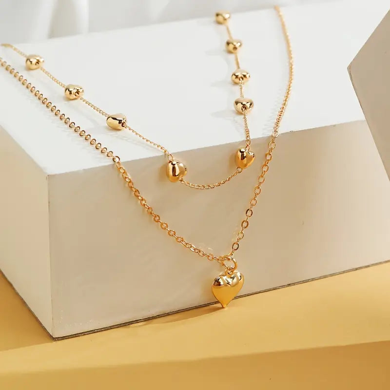 Elegant Double Layer Heart Necklace for Women