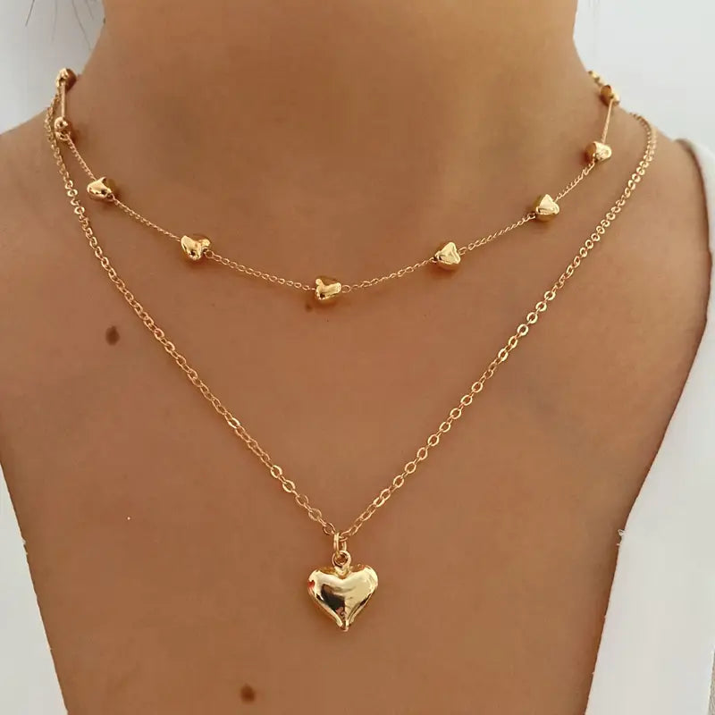 Elegant Double Layer Heart Necklace for Women