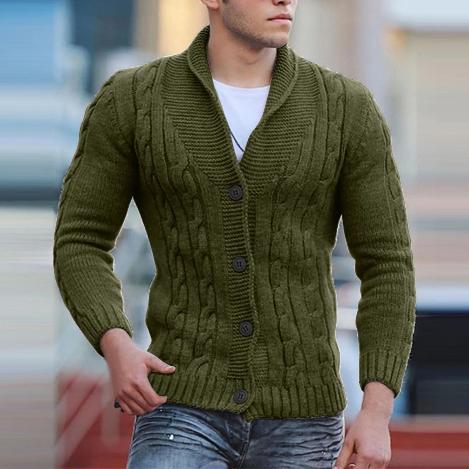 Men's England-Style Shawl Collar Knitted Sweater