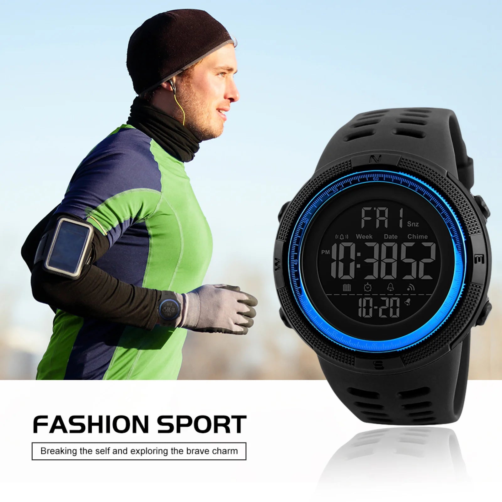 SKMEI Men's Military Watch, Waterproof Digital Sports Alarm Backlit Classic Watch,Blue
