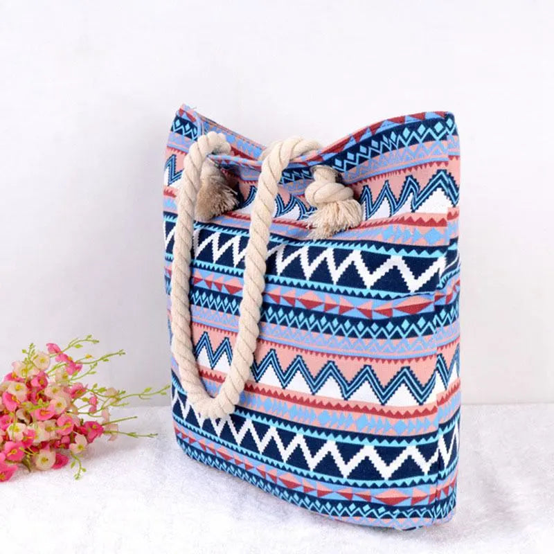 Geometry Pattern Rope Handle Large Capacity Tote Bags