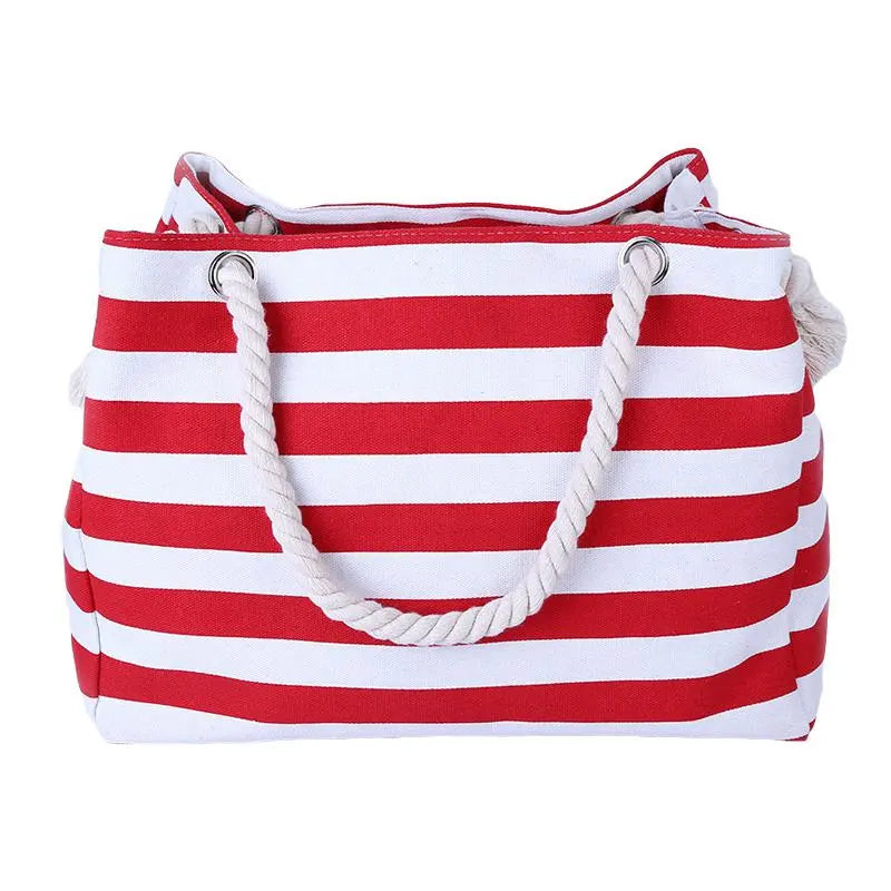 Thick Rope Shoulder Handle Plus Large Capacity Bags With Stripes Pattern
