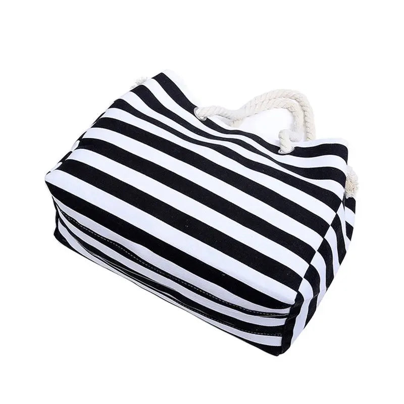 Thick Rope Shoulder Handle Plus Large Capacity Bags With Stripes Pattern