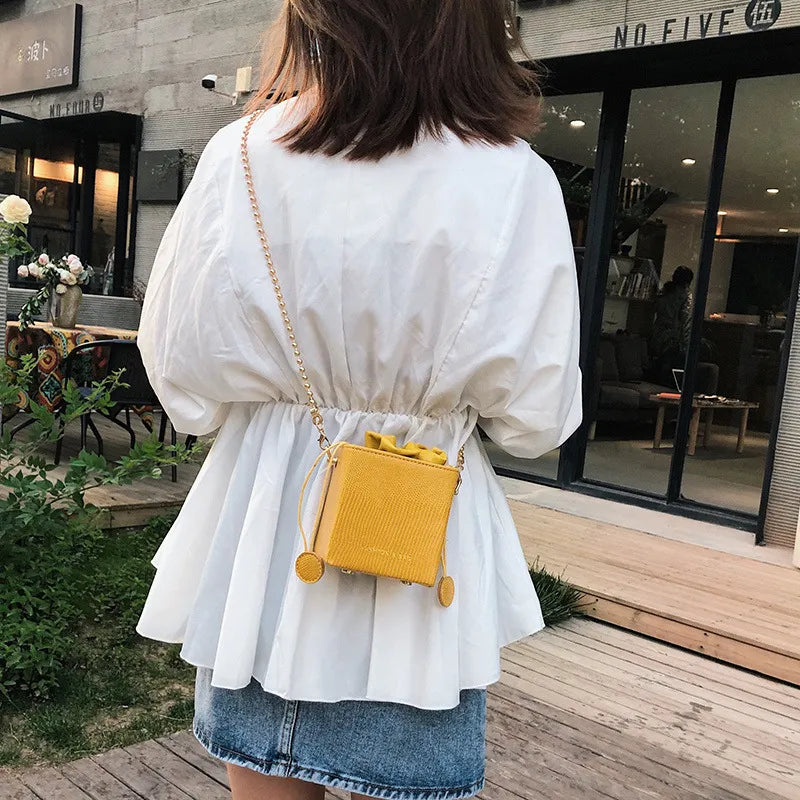 Creative Gift Box Pattern Women Drawstring Mini Bucket Bag