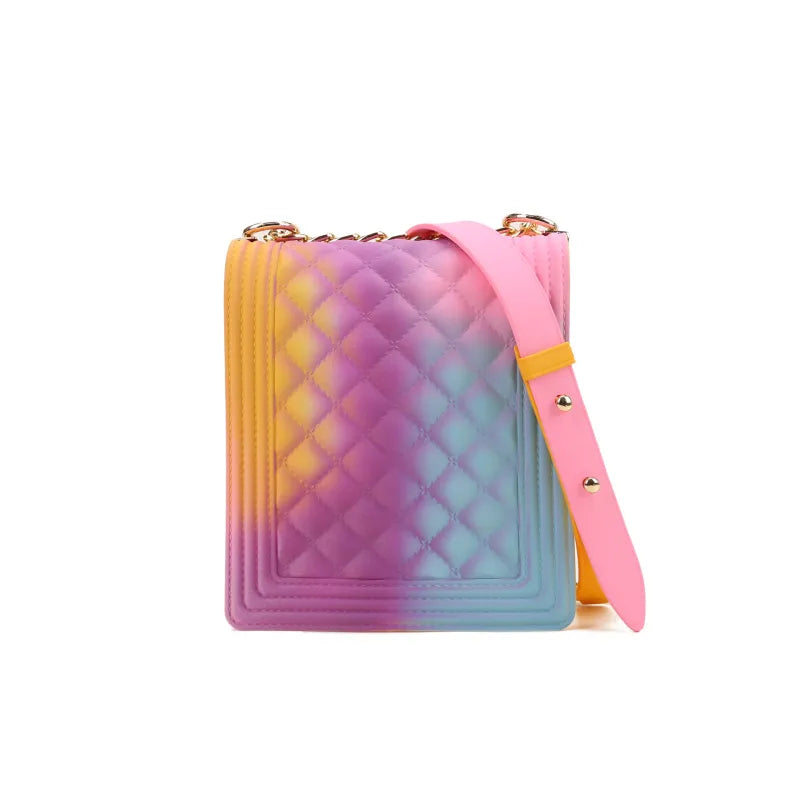 Women Fashion Gradient Color Metal Chain Crossbody Jelly Mini Bag