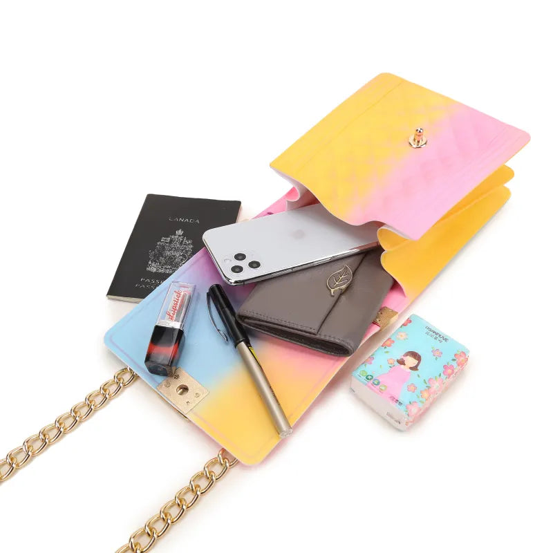 Women Fashion Gradient Color Metal Chain Crossbody Jelly Mini Bag