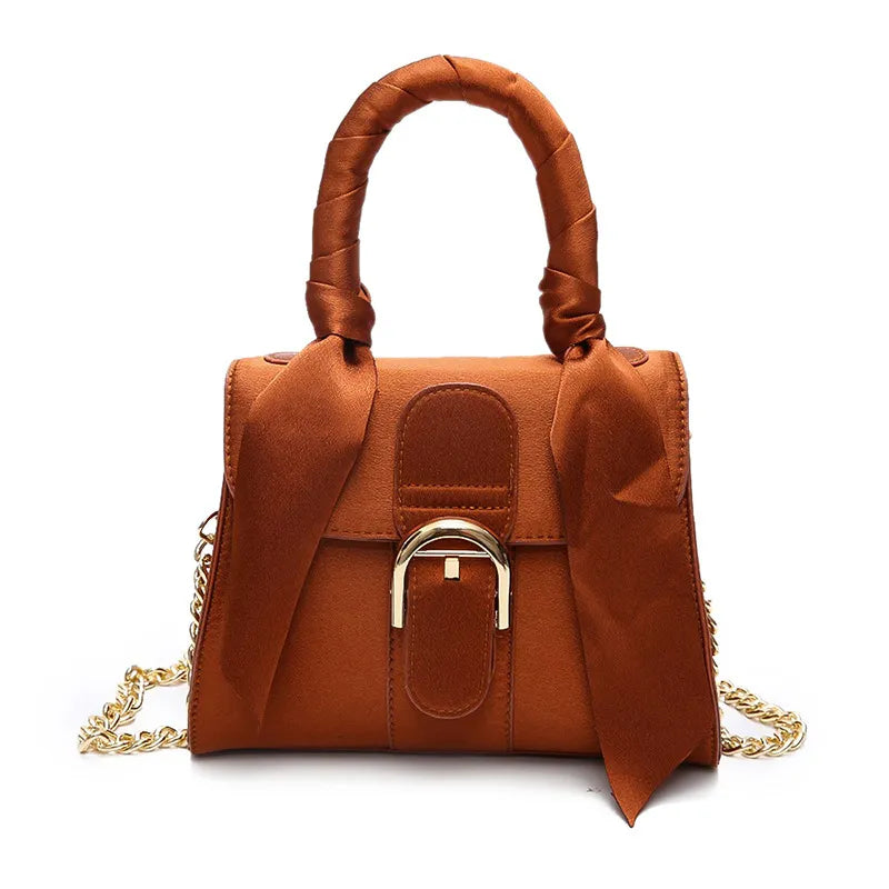 Women Fashion Solid Color Bow Design Velvet Handle Bag