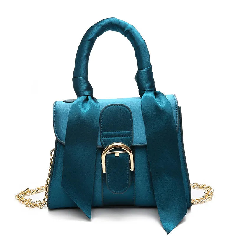 Women Fashion Solid Color Bow Design Velvet Handle Bag