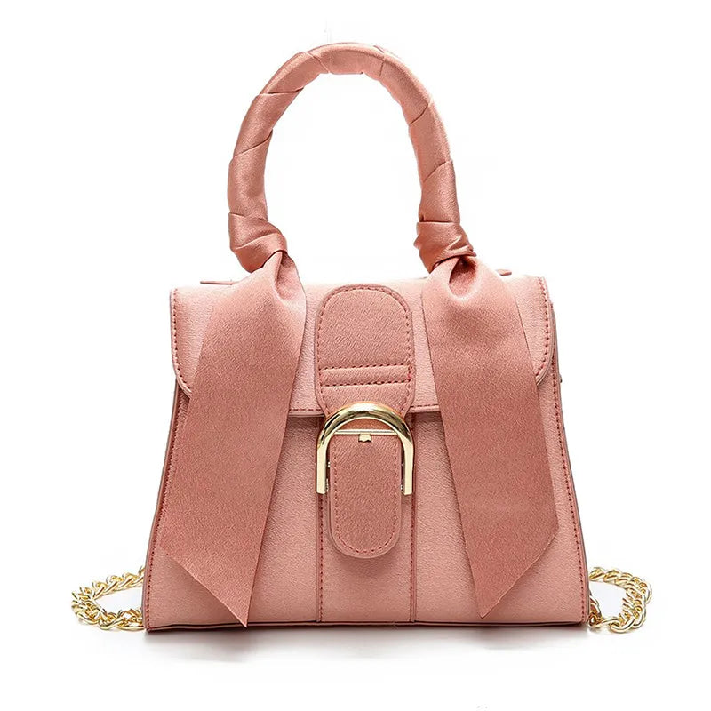 Women Fashion Solid Color Bow Design Velvet Handle Bag