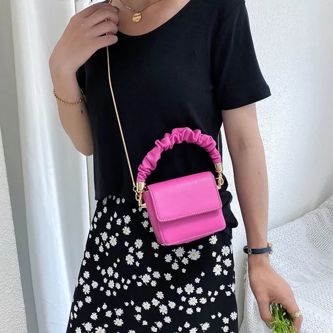 Women Solid Color Metal Chain Mini Shoulder Bag