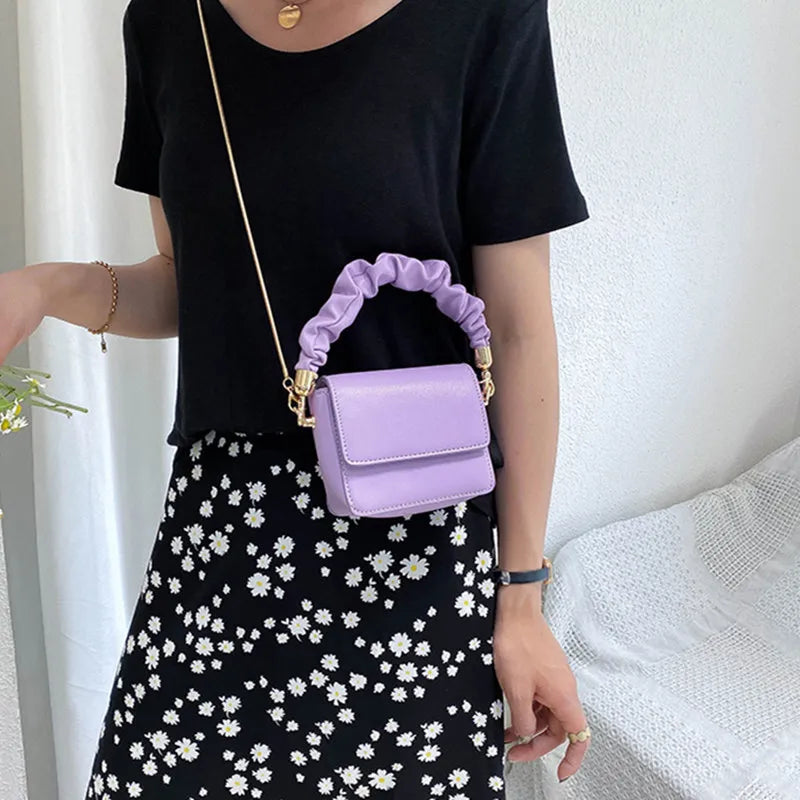Women Solid Color Metal Chain Mini Shoulder Bag