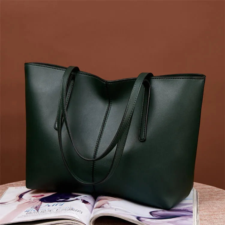 Women Solid Color Large Capacity PU Handle Bag