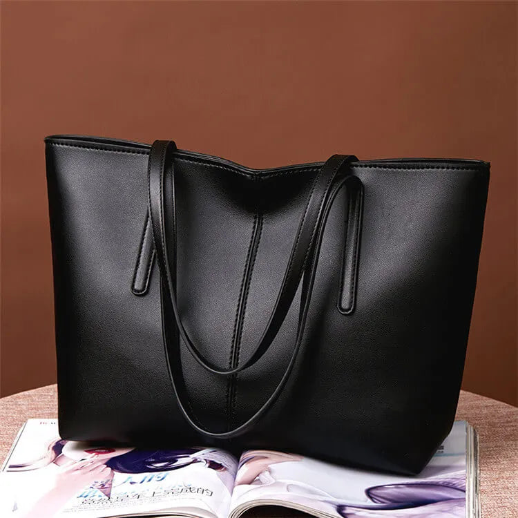 Women Solid Color Large Capacity PU Handle Bag