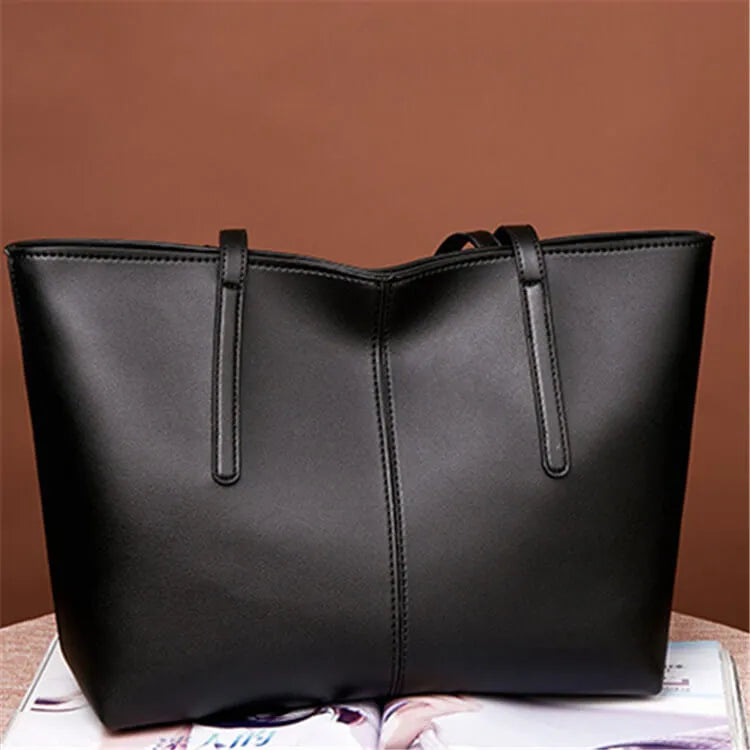 Women Solid Color Large Capacity PU Handle Bag