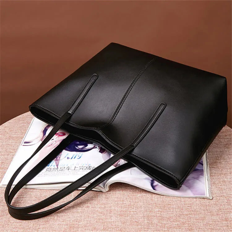 Women Solid Color Large Capacity PU Handle Bag