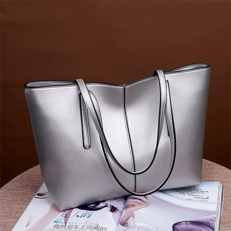Women Solid Color Large Capacity PU Handle Bag