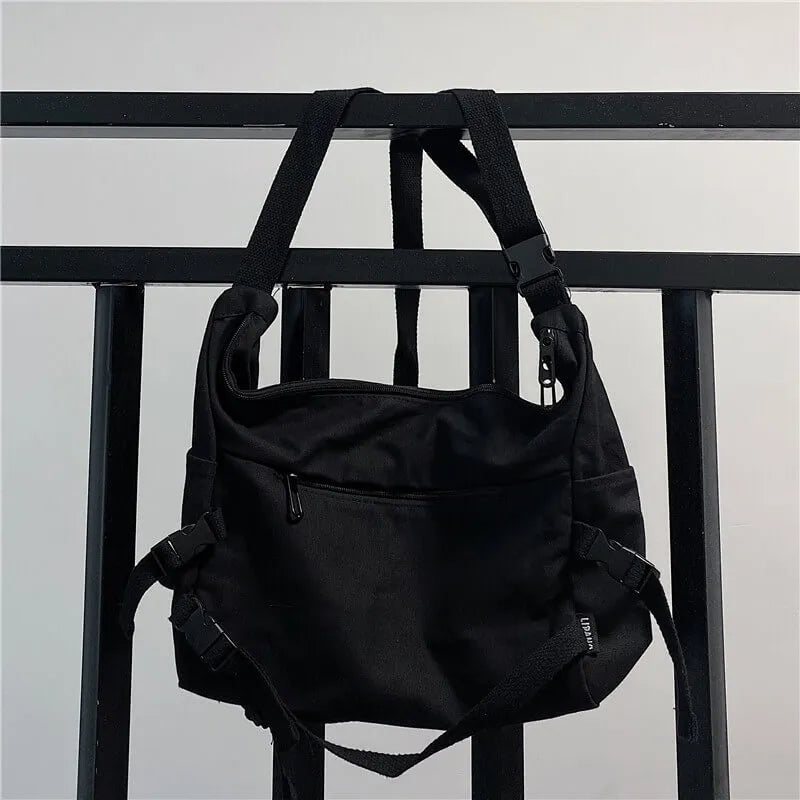 Women Fashion Solid Color Large Capacity Canvas Shoulder Bag