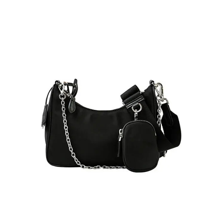 Women Retro Solid Color Chain Nylon Shoulder Bag