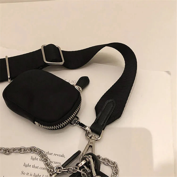 Women Retro Solid Color Chain Nylon Shoulder Bag