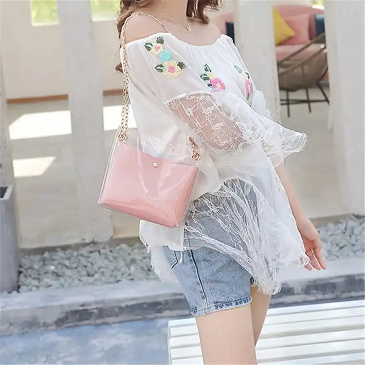 Women Fashion Transparent Clear PVC Metal Chain Shoulder Bag