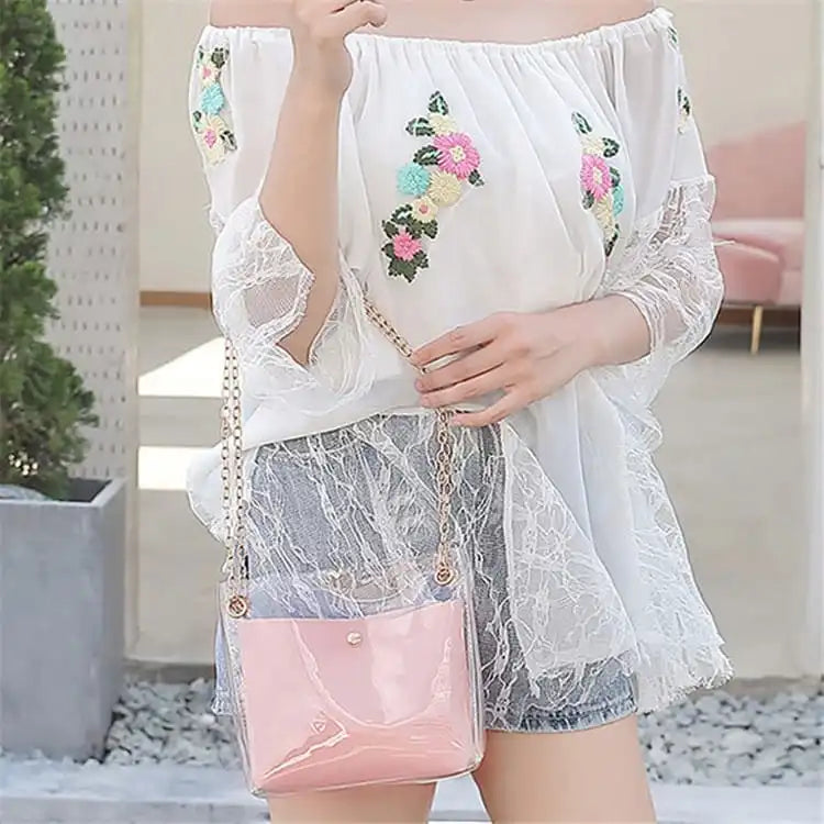 Women Fashion Transparent Clear PVC Metal Chain Shoulder Bag