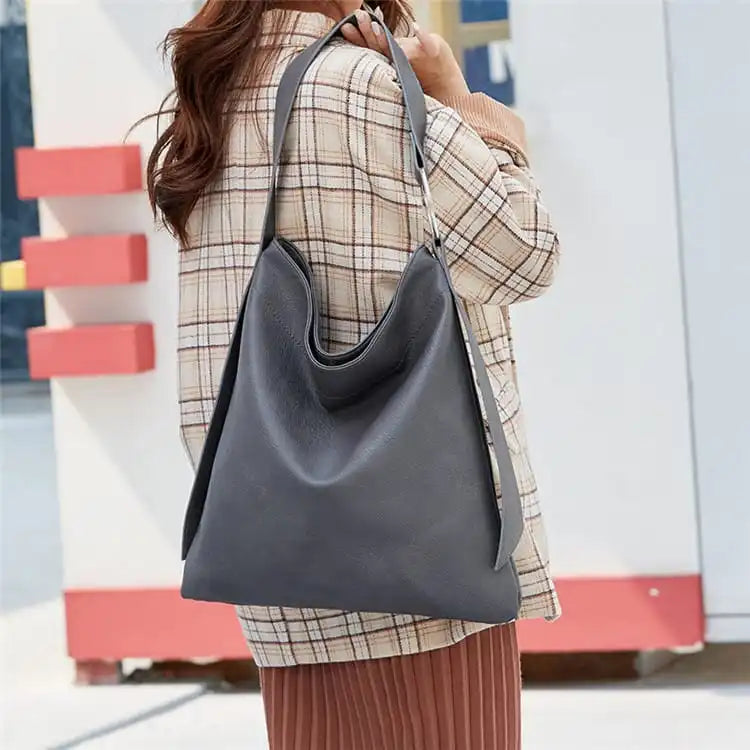 Women Simple Solid Color Large Capacity Soft Tote Bag