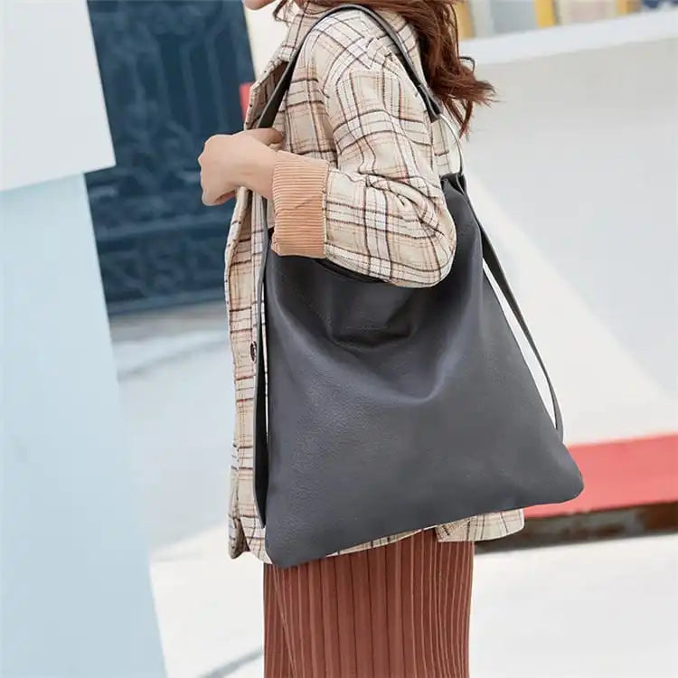 Women Simple Solid Color Large Capacity Soft Tote Bag