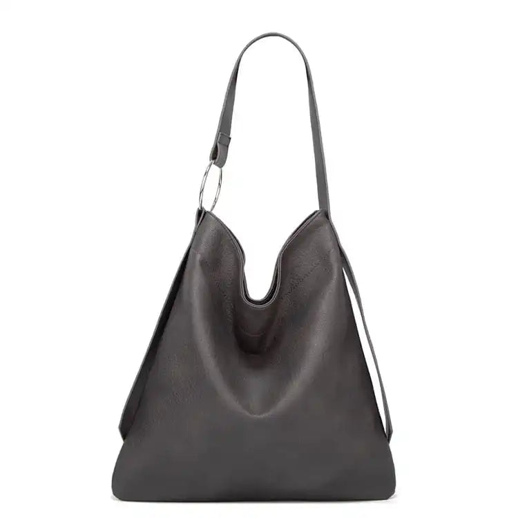Women Simple Solid Color Large Capacity Soft Tote Bag