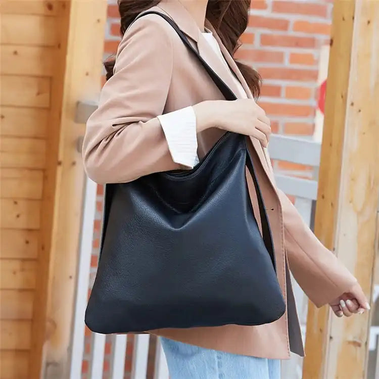 Women Simple Solid Color Large Capacity Soft Tote Bag