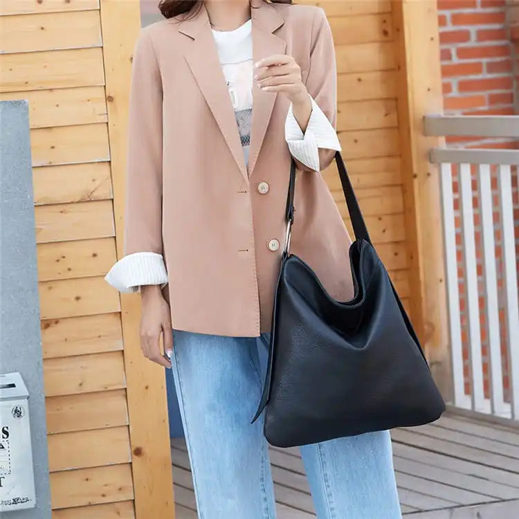 Women Simple Solid Color Large Capacity Soft Tote Bag