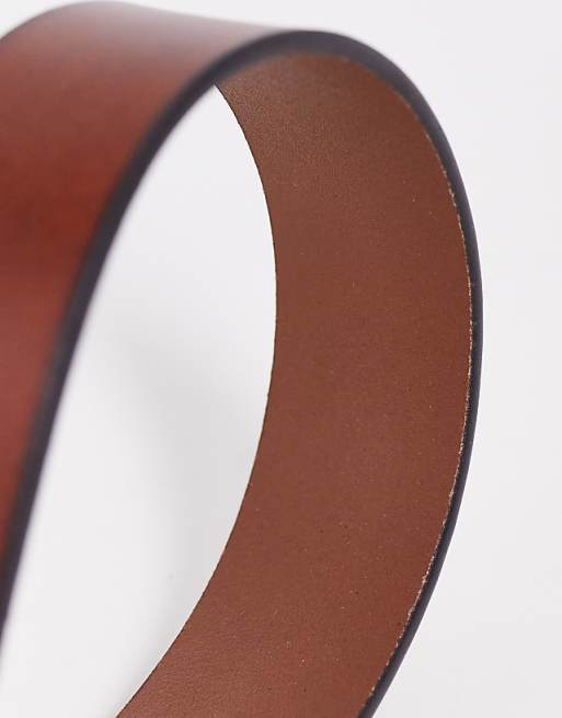 Asos Design Smart Leather Belt With Burnished Edge In Brown