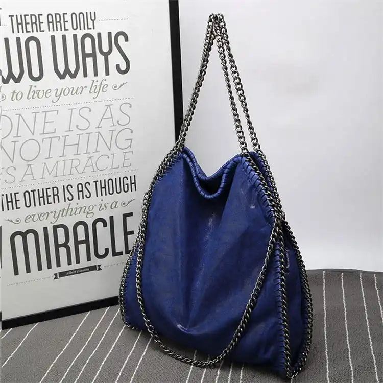 Women Fashion Color Blocking Large Capacity Chain Shoulder Bag