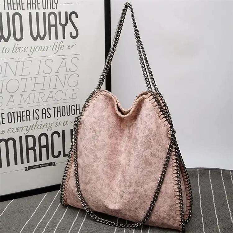 Women Fashion Color Blocking Large Capacity Chain Shoulder Bag