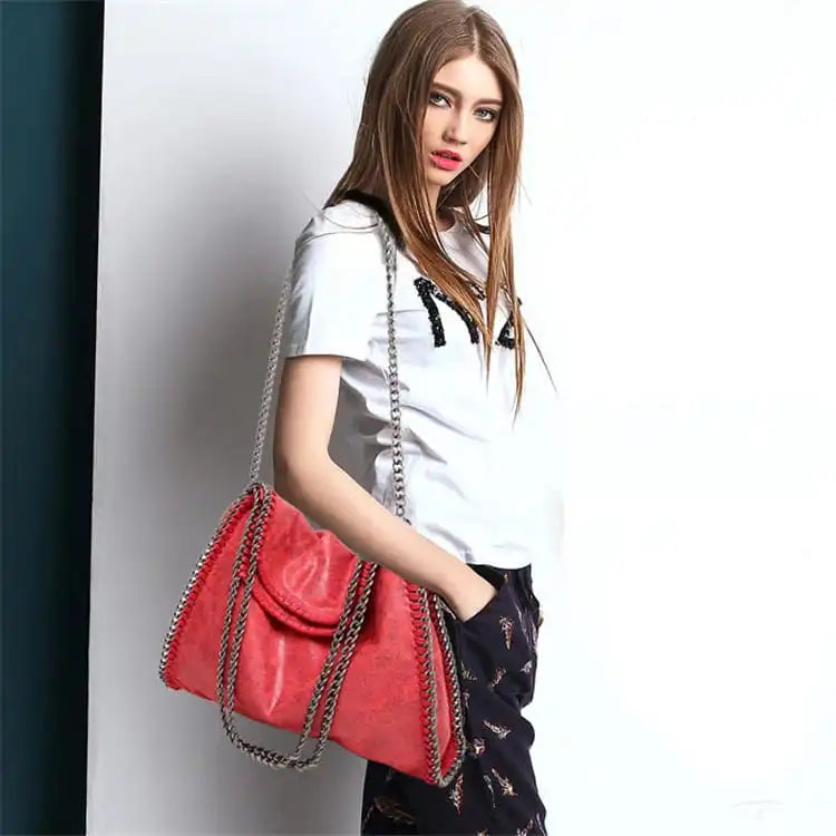 Women Fashion Color Blocking Large Capacity Chain Shoulder Bag