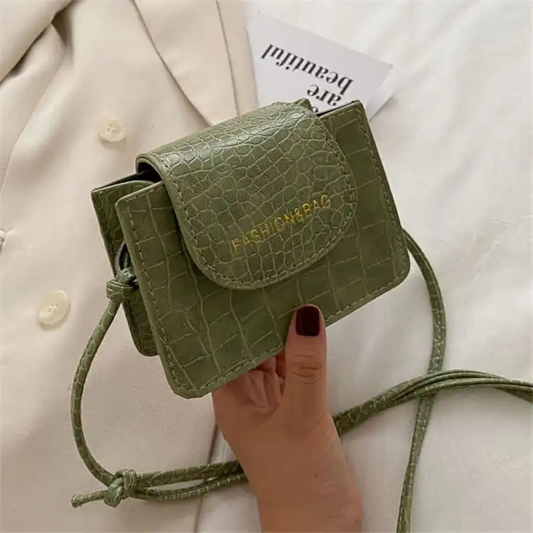 Women Fashion Crocodile Pattern Letter Printed Square Mini Bag