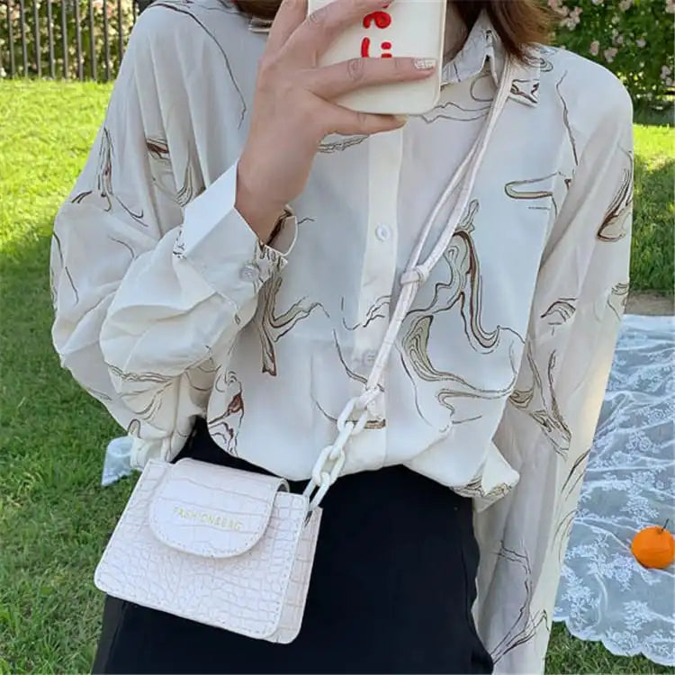 Women Fashion Crocodile Pattern Letter Printed Square Mini Bag
